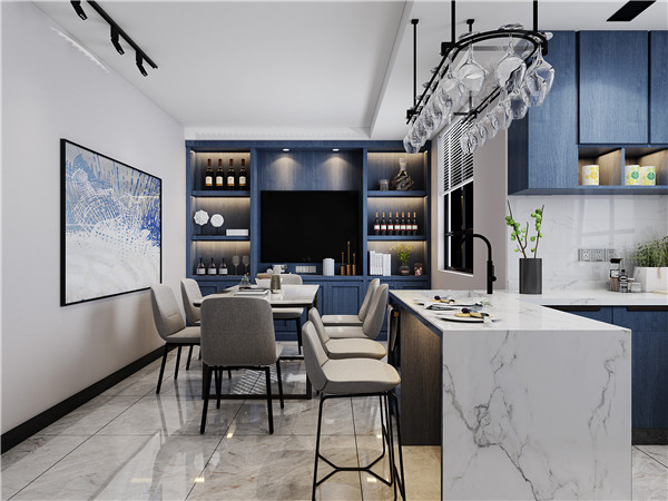 白藍(lán)基調(diào)樣板房裝修效果圖