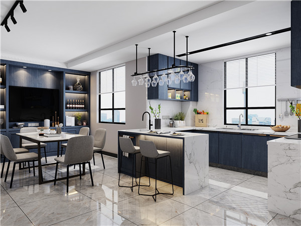 白藍(lán)基調(diào)樣板房裝修效果圖