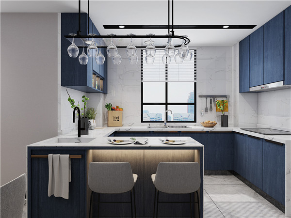 白藍(lán)基調(diào)樣板房裝修效果圖