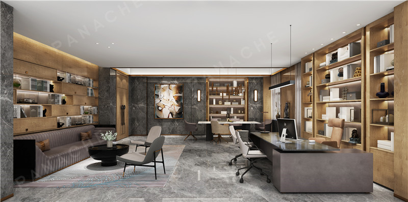 石紋與木紋搭配現(xiàn)代簡(jiǎn)約辦公室設(shè)計(jì)效果 (1)